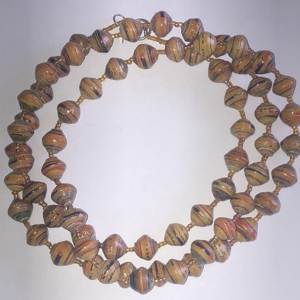 Bead for Life Made in Uganda Elegant Brown Paper Beads Beaded Boho Necklace
